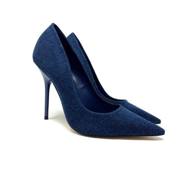 Good American Emma Denim Heel Size 8.5 Blue Denim 002 GSH009-X - Picture 1 of 4